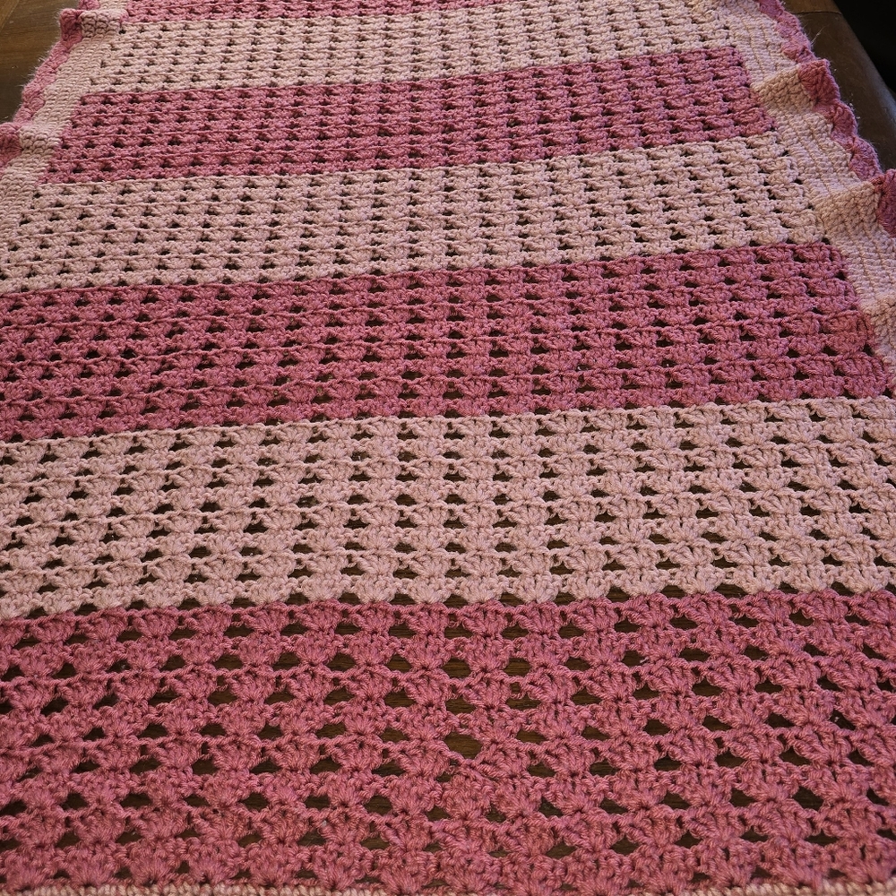 Vintage Crochet Pink on Pink Blanket Throw Handmade Wonderfulness 35 x 53 inches - Picture 11 of 11